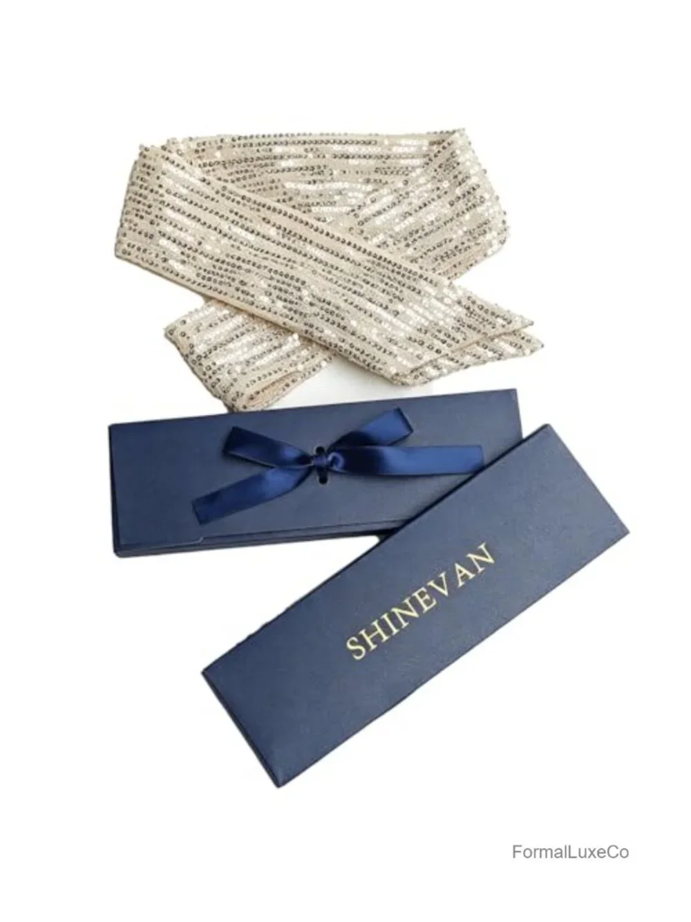 Sequins Skinny Scarf - Versatile Necktie, Headband, Waist Sash, Bag Decor